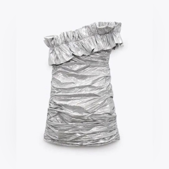 Zara Dresses & Skirts - ZARA Silver Ruffle mini Dress